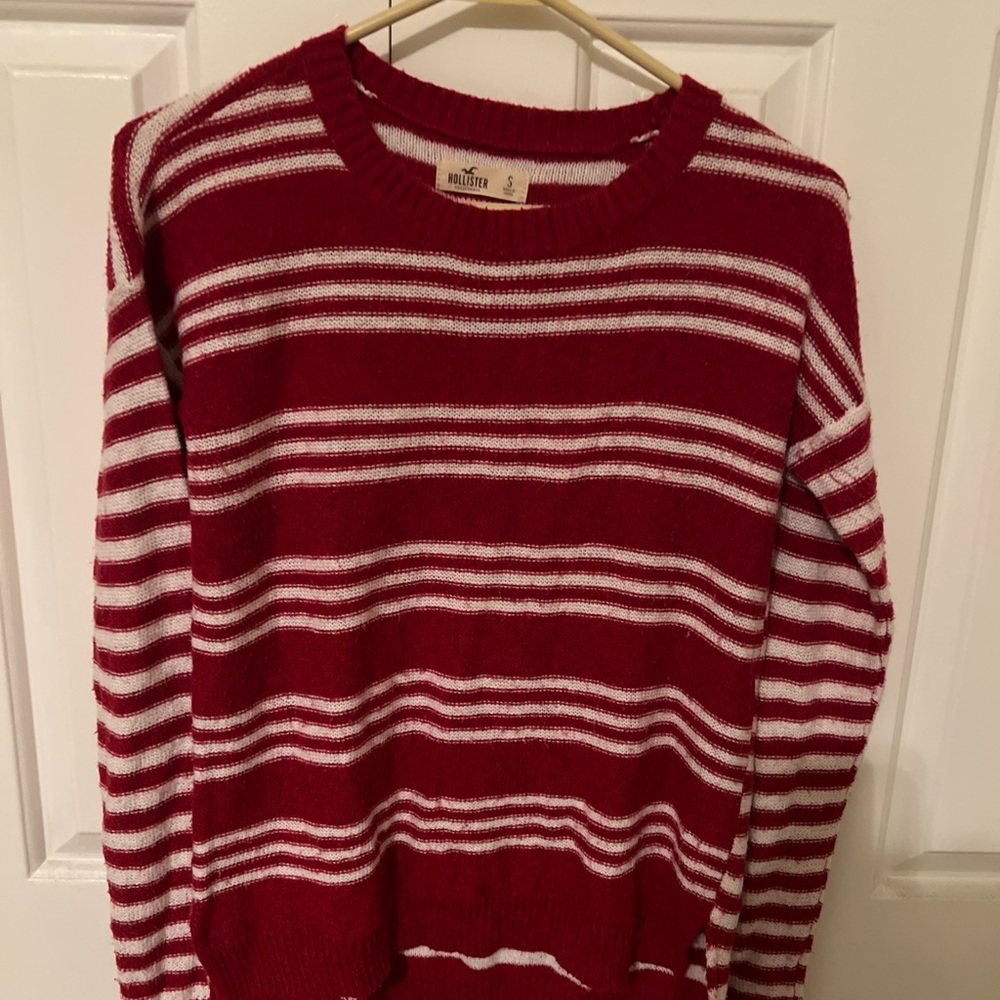 Hollister Crimson and White Striped Pullover